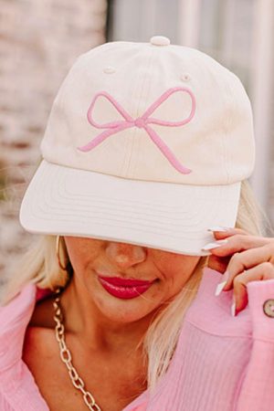 Hats & Caps |   White Girlish Bow Embroidered Baseball Cap ACCESSORIES Hats & Caps