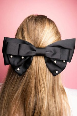 Headwear |   Black Pearl Embellished Tiered Bowknot Hair Clip ACCESSORIES Black