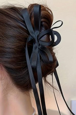 Headwear |   Black Ribbon Long Tail BowKnot Clip ACCESSORIES Black