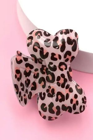 Headwear |   Bright Pink Leopard Print Bowknot Shape Claw Clip ACCESSORIES Bright Pink