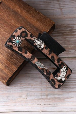 Headwear |   Chestnut Leopard Western Pattern Décor Square Hair Clip ACCESSORIES Chestnut