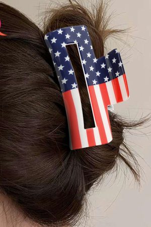 Headwear |   Dark Blue American Flag Print Square Claw Clip ACCESSORIES Dark Blue