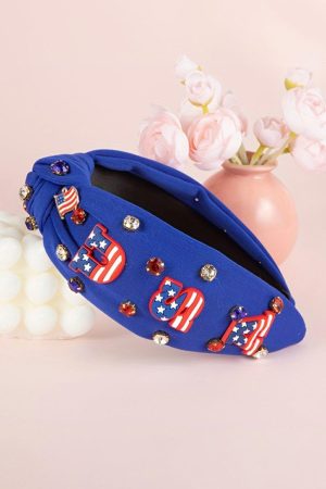 Headwear |   Dark Blue USA Flag Gemstone Decor Knotted Wide Headband ACCESSORIES Dark Blue