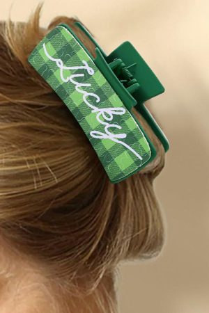 Headwear |   Dark Green St. Patricks Plaid Lucky Pattern Claw Clip ACCESSORIES Dark Green