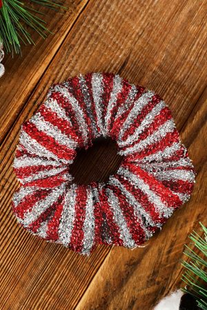 Headwear |   Fiery Red Glitter 2-tone Stripes Christmas Hair Tie ACCESSORIES Fiery Red