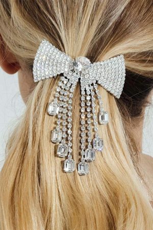 Headwear |   Silvery Rhinestone Tassel Bowknot Hair Clip ACCESSORIES Headwear