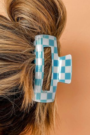 Headwear |   Sky Blue Checkered Print Hollow Out Hair Clip ACCESSORIES Headwear