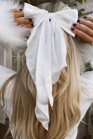 Headwear |   White Oversized Ribbon Bowknot Satin Hair Clip ACCESSORIES Headwear