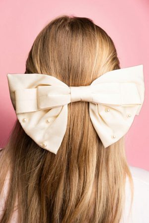 Headwear |   White Pearl Embellished Tiered Satin Bowknot Hair Clip ACCESSORIES Headwear