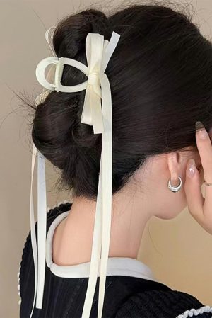 Headwear |   White Ribbon Long Tail BowKnot Clip ACCESSORIES Headwear