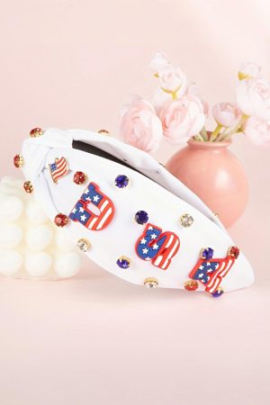 Headwear |   White USA Flag Gemstone Decor Knotted Wide Headband ACCESSORIES Headwear