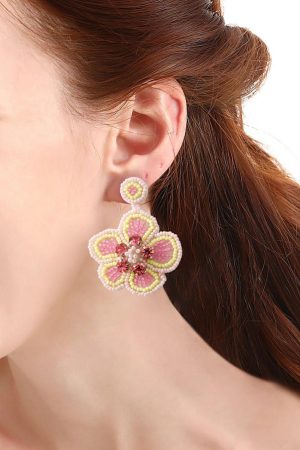 Jewelry |   Apricot Pink Boho Beaded Floral Gem Earrings ACCESSORIES Apricot Pink