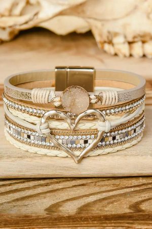 Jewelry |   Beige Bohemian Heart Rhinestone Magnetic Buckle Bracelet ACCESSORIES Beige