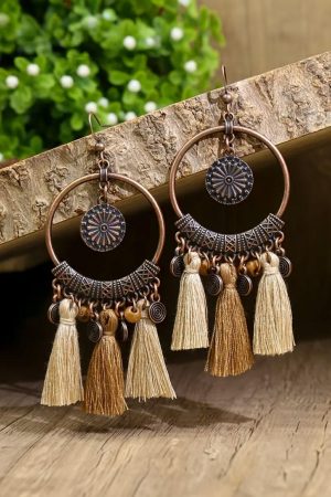 Jewelry |   Beige Boho Round Tasseled Dangle Earrings ACCESSORIES Beige