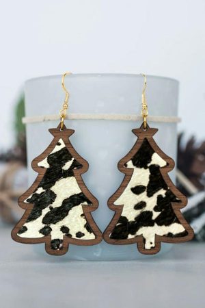 Jewelry |   Black Cow Spots Christmas Tree Dangle Earrings ACCESSORIES Black