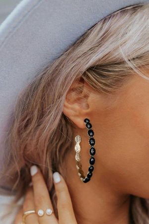 Jewelry |   Black Gem Inlay Retro C-shape Earrings ACCESSORIES Black