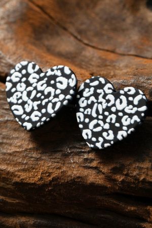 Jewelry |   Black Leopard Heart Valentines Day Earrings ACCESSORIES Black