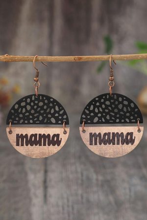 Jewelry |   Black Vintage mama Pendant Leather Wooden Earrings ACCESSORIES Black