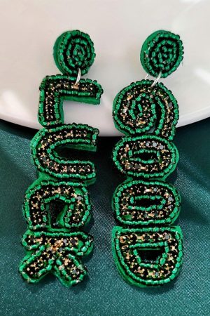 Jewelry |   Blackish Green GOOD LUCK Rice Beaded Dangle Earrings ACCESSORIES Blackish Green