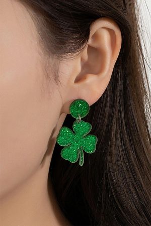 Jewelry |   Blackish Green St Patricks Shamrock Shape Stud Earrings ACCESSORIES Blackish Green