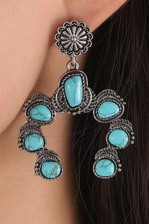 Jewelry |   Bright Green Retro Western Turquoise Decor Drop Earring ACCESSORIES Bright Green