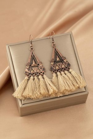 Jewelry |   Brown Boho Triangle Metal Tasseled Earrings ACCESSORIES Brown