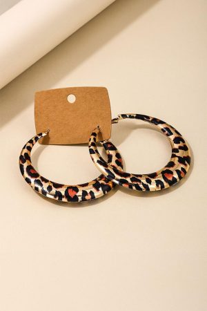 Jewelry |   Brown Bold Leopard Ring Hoop Earrings ACCESSORIES Brown