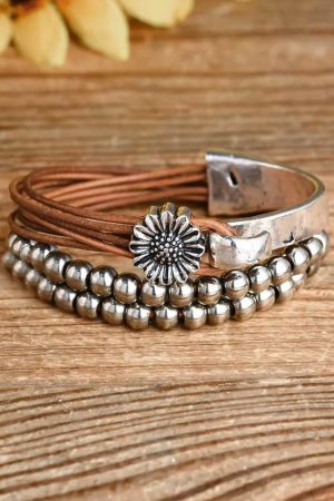 Jewelry |   Brown Daisy Beading Alloy Multilayer Bracelet ACCESSORIES Brown