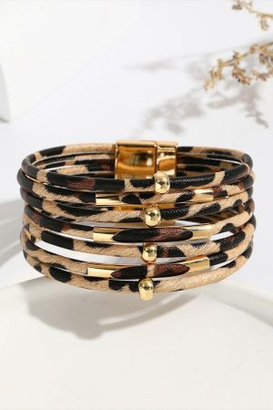 Jewelry |   Brown Multi-layer Leopard Beaded Magnet Buckle Bracelet ACCESSORIES Brown