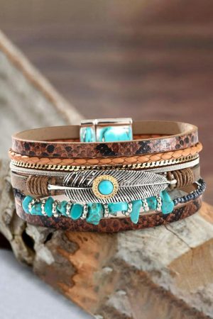 Jewelry |   Brown Vintage Turquoise Multi-layer Leather Bracelet ACCESSORIES Brown