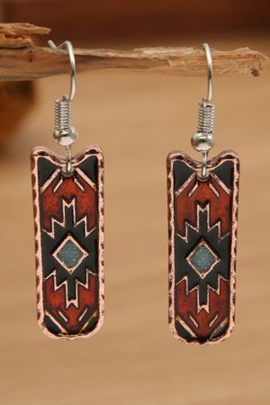 Jewelry |   Burgundy Western Aztec Pattern Alloy Dangle Earrings ACCESSORIES Burgundy