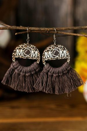 Jewelry |   Chestnut Leopard Rugby MOM Print Fringed Hook Earrings ACCESSORIES Chestnut