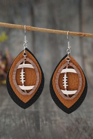 Jewelry |   Chestnut Rugby Shape PU Leather Drop Earrings ACCESSORIES Chestnut