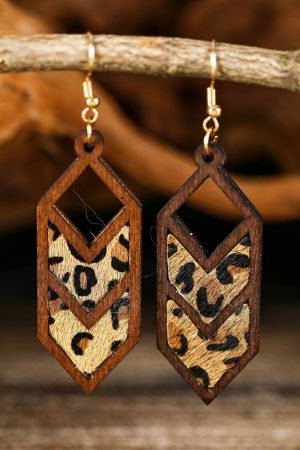 Jewelry |   Chestnut Western Animal Print Insert Wooden Hollowed Earrings ACCESSORIES Chestnut