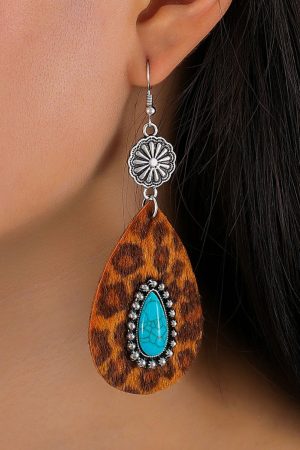 Jewelry |   Chestnut Western Leopard Turquoise Inlay Drop Earrings ACCESSORIES Chestnut