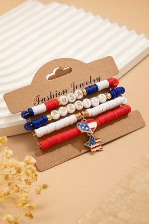 Jewelry |   Dark Blue American Flag Pendant Letter Beaded Bracelet Set ACCESSORIES Dark Blue