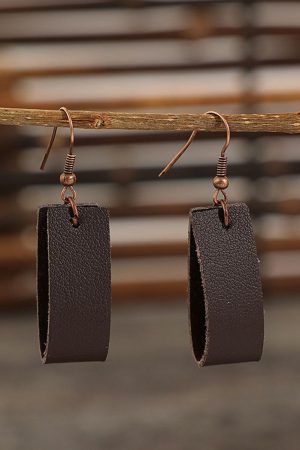 Jewelry |   Dark Brown Circle PU Leather Drop Earrings ACCESSORIES Dark Brown