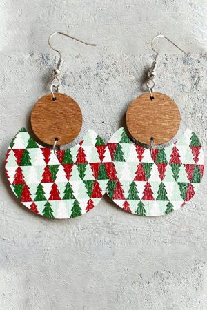 Jewelry |   Dark Green Christmas Checker Graphic Wooden Earrings ACCESSORIES Dark Green