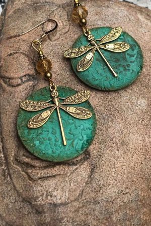 Jewelry |   Dark Green Retro Dragonfly Hook Drop Earrings ACCESSORIES Dark Green