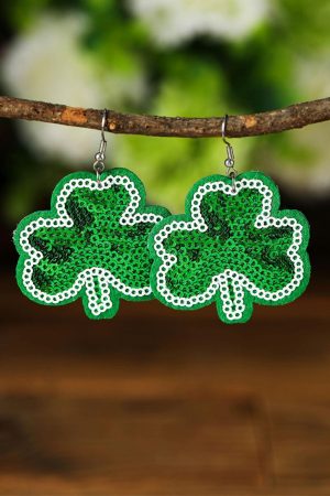 Jewelry |   Dark Green St. Patrick Sequined Clover Dangle Earrings ACCESSORIES Dark Green