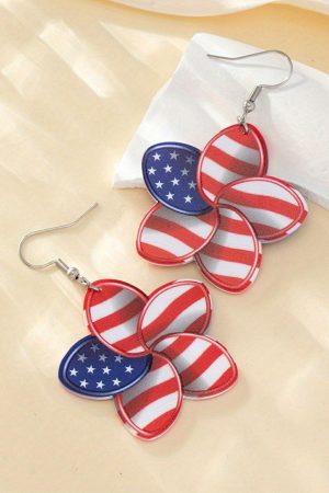 Jewelry |   Fiery Red American Flag Printed Flower Shape Hook Earrings ACCESSORIES Fiery Red