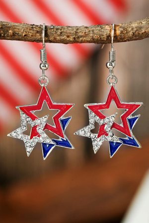 Jewelry |   Fiery Red American Flag Rhinestone Star Dangle Earrings ACCESSORIES Fiery Red