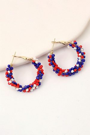 Jewelry |   Fiery Red Flag Day Beaded Hoop Earrings ACCESSORIES Fiery Red