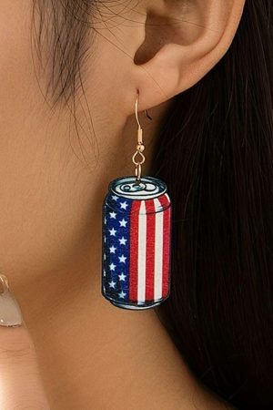 Jewelry |   Fiery Red Flag Drink Can Pendant Hook Earrings ACCESSORIES Fiery Red