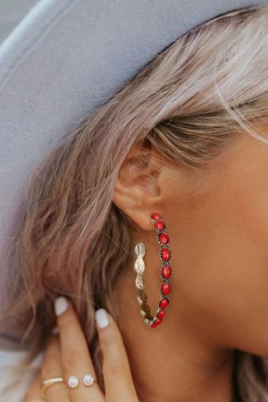 Jewelry |   Fiery Red Gem Inlay Retro C-shape Earrings ACCESSORIES Fiery Red