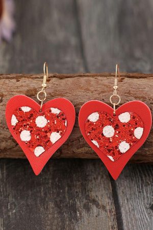 Jewelry |   Fiery Red Leather Heart Pendant Valentines Day Earrings ACCESSORIES Fiery Red