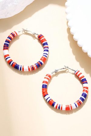 Jewelry |   Fiery Red Patriotic Multicolored Bead Hoop Earrings ACCESSORIES Fiery Red