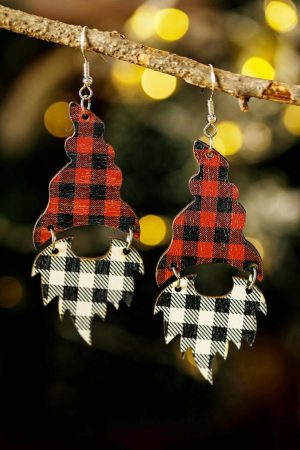 Jewelry |   Fiery Red Plaid Print Christmas Dangle Earrings ACCESSORIES Fiery Red