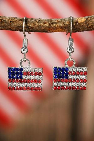 Jewelry |   Fiery Red Rhinestone USA Flag Squared Drop Earrings ACCESSORIES Fiery Red