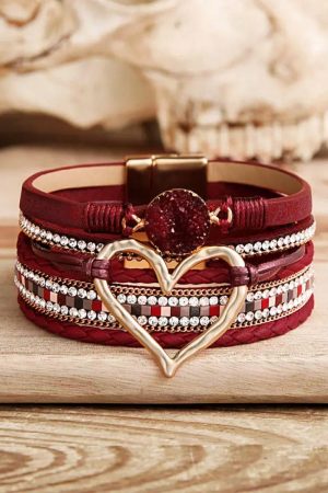 Jewelry |   Fiery Red Valentine Rhinestone Heart Layered Bracelet ACCESSORIES Fiery Red